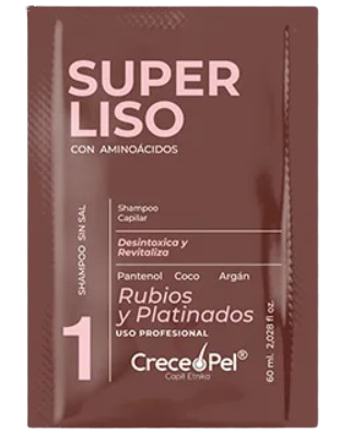 [59489321] SHAMPOO CRECEPEL AMINOACIDOS SUPER LISO RUBIOS Y PLATINADOS PASO 1 SACHET X 60 ML